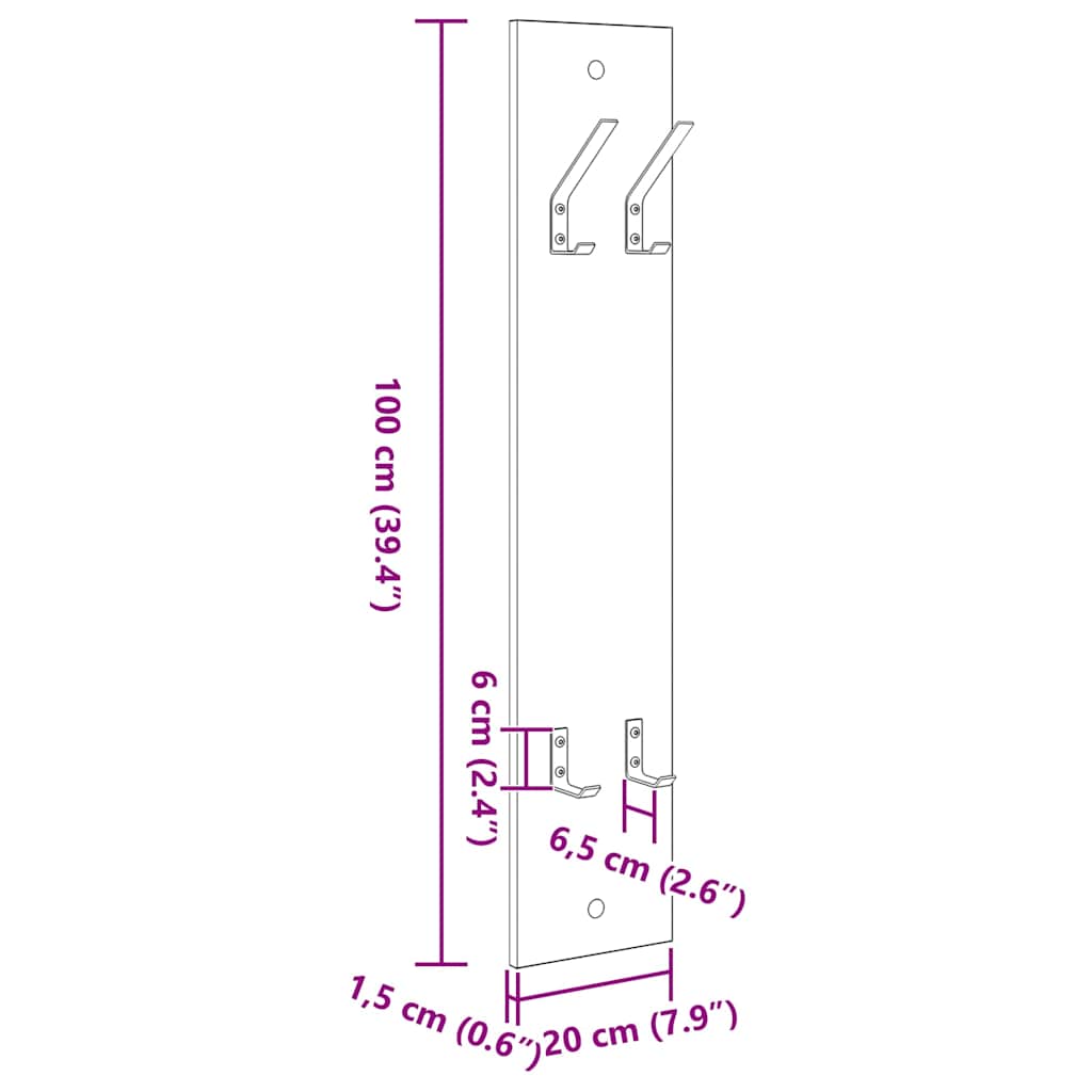 Vægmonteret Jakkeholder Hvid 20 x 1,5 x 100 cm Konstrueret træ