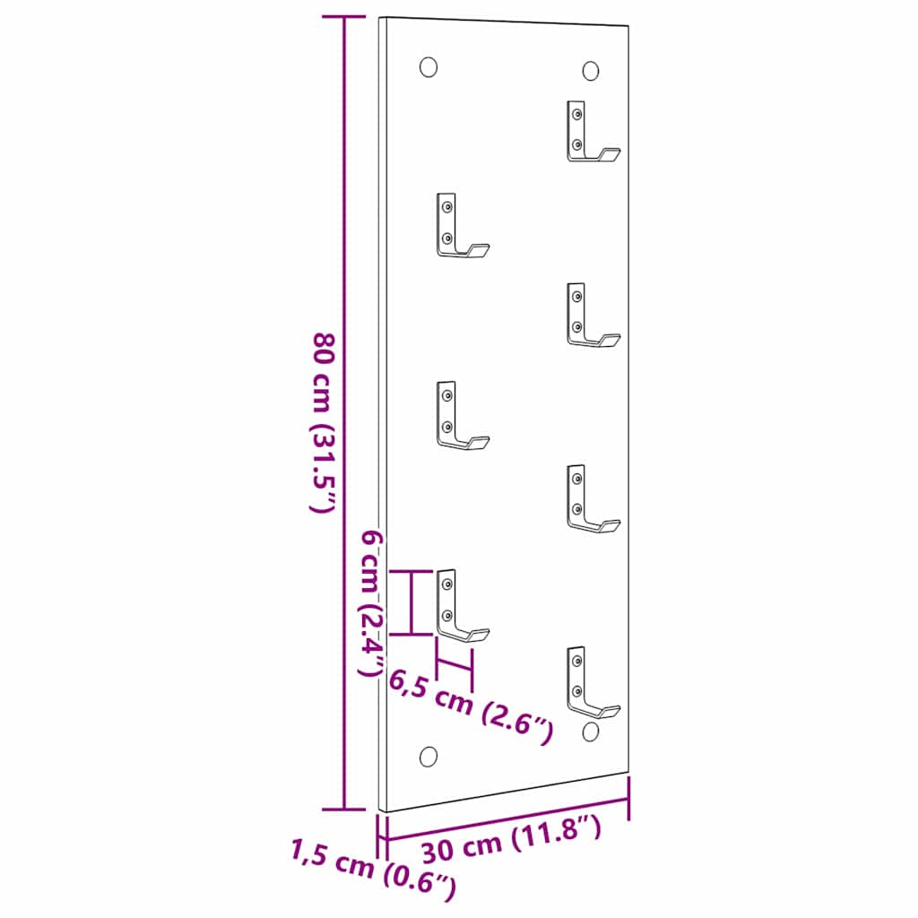 Vægmonteret Jakkeholder Hvid 30 x 1,5 x 80 cm Konstrueret træ