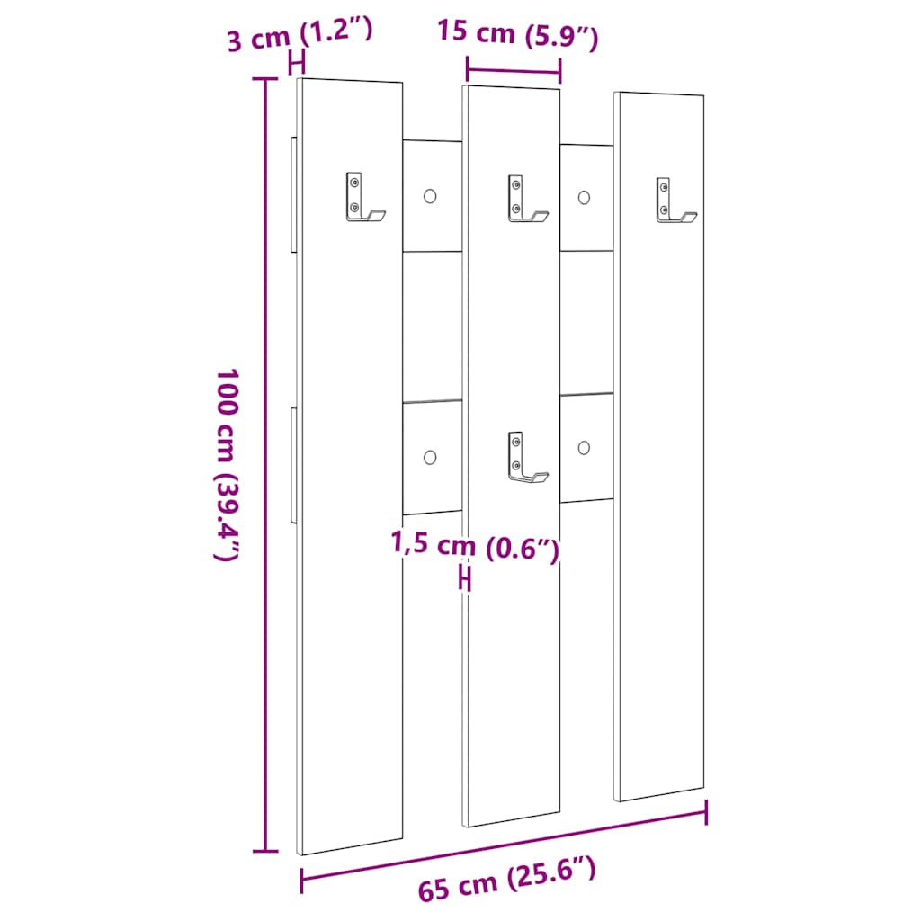 Vægmonteret Jakkeholder Hvid 65 x 3 x 100 cm Konstrueret træ