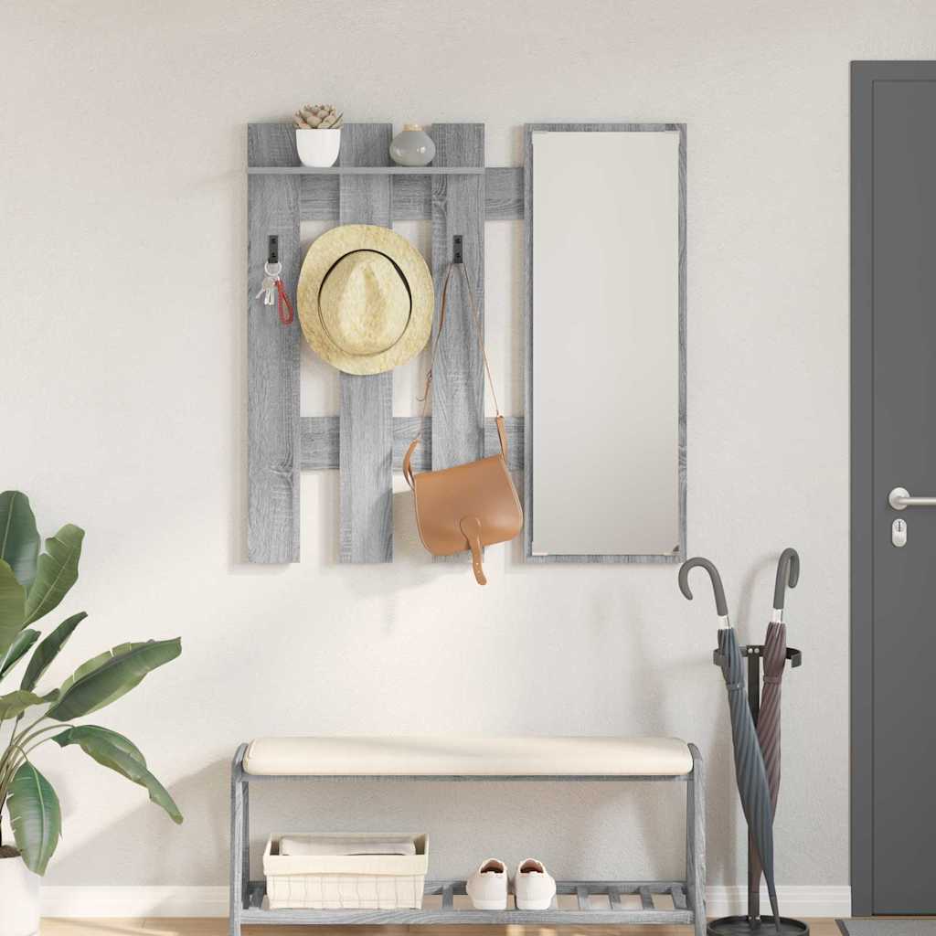 Vægmonteret Jakkeholder med spejl Grå Sonoma 100 x 10 x 100 cm
