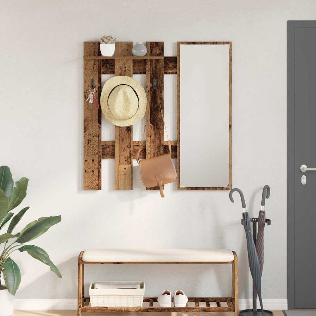 Vægmonteret Jakkeholder med spejl Gammelt træ 100 x 10 x 100 cm
