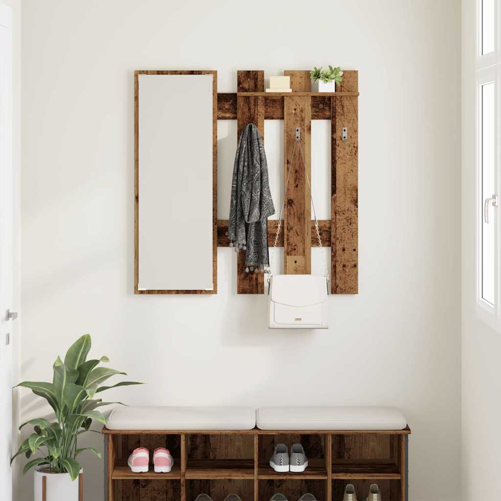 Vægmonteret Jakkeholder med spejl Gammelt træ 100 x 10 x 100 cm