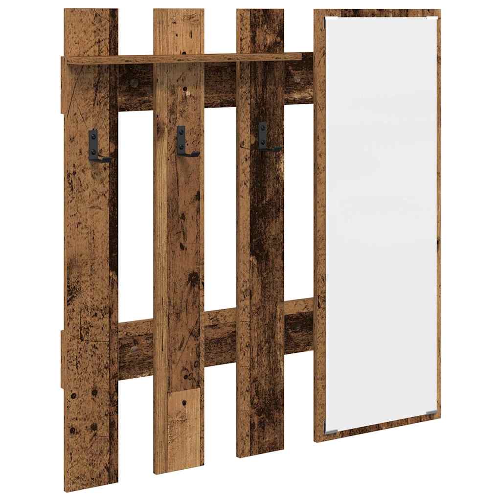 Vægmonteret Jakkeholder med spejl Gammelt træ 100 x 10 x 100 cm