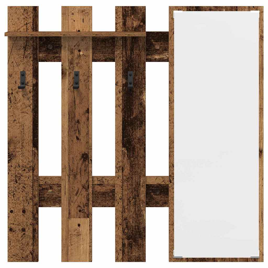Vægmonteret Jakkeholder med spejl Gammelt træ 100 x 10 x 100 cm