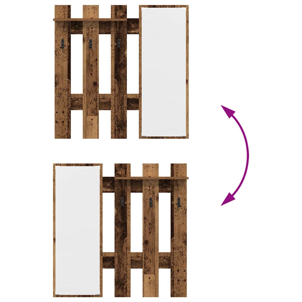 Vægmonteret Jakkeholder med spejl Gammelt træ 100 x 10 x 100 cm