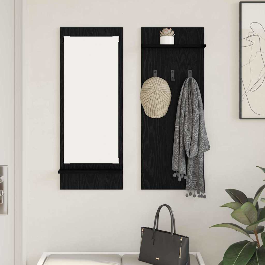 Vægmonteret Jakkeholder Sort eg 70 x 10 x 90 cm Konstrueret træ