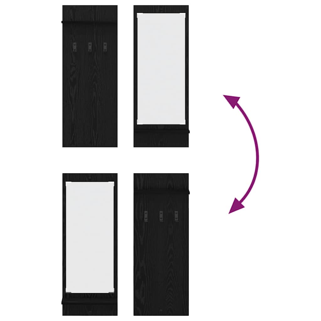 Vægmonteret Jakkeholder Sort eg 70 x 10 x 90 cm Konstrueret træ