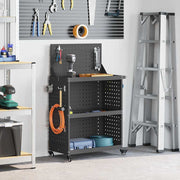Værktøjsvogn med hylde Sort 65 x 35 x 111 cm Koldvalset stål