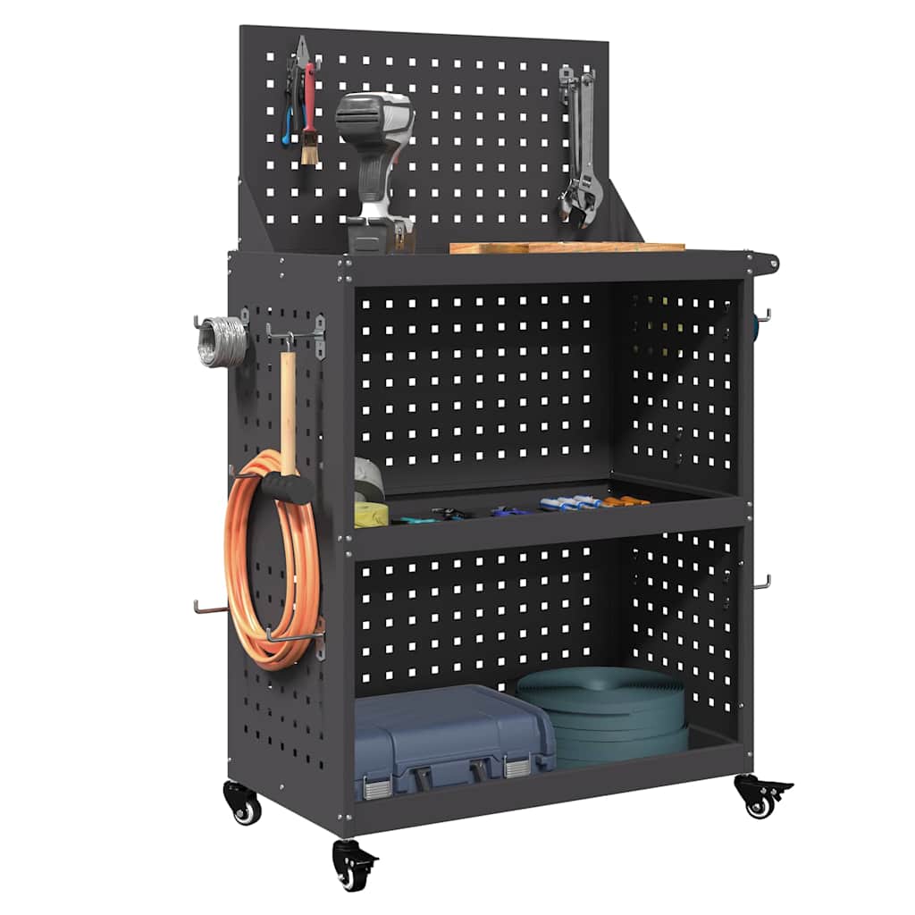 Værktøjsvogn med hylde Sort 65 x 35 x 111 cm Koldvalset stål