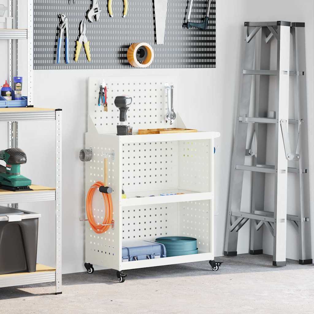 Værktøjsvogn med hylde Hvid 65 x 35 x 111 cm Koldvalset stål