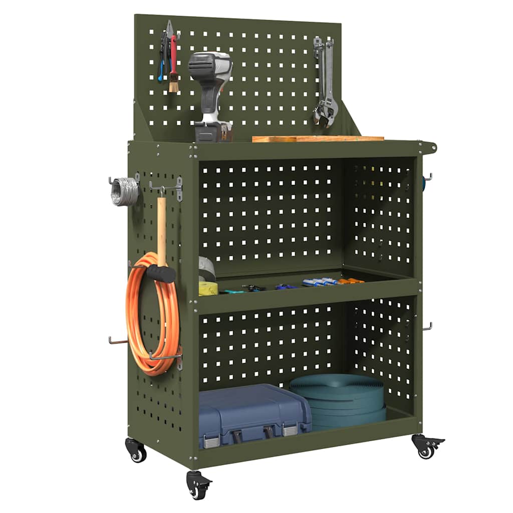 Værktøjsvogn Oliven grøn 65 x 35 x 111 cm Koldvalset stål