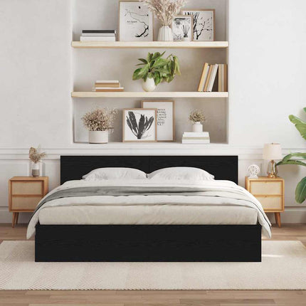 Sengeramme med sengegavl Sort eg 180 x 200 cm Konstrueret træ