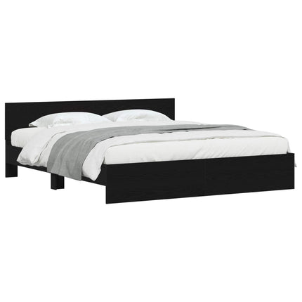 Sengeramme med sengegavl Sort eg 180 x 200 cm Konstrueret træ