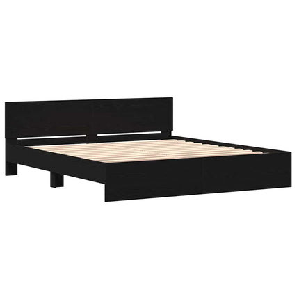 Sengeramme med sengegavl Sort eg 180 x 200 cm Konstrueret træ