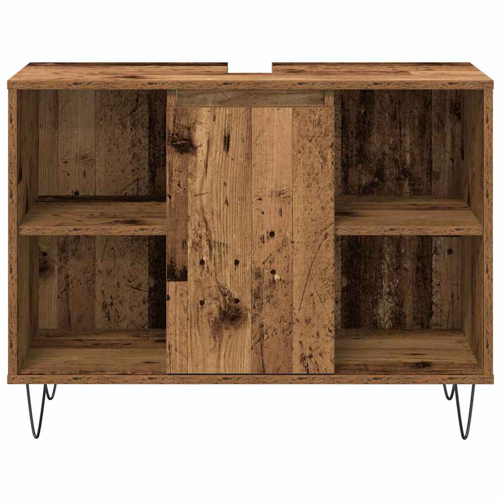 Badeværelsesmøbel sæt med dør 3 pcs Gammelt træ Konstrueret træ