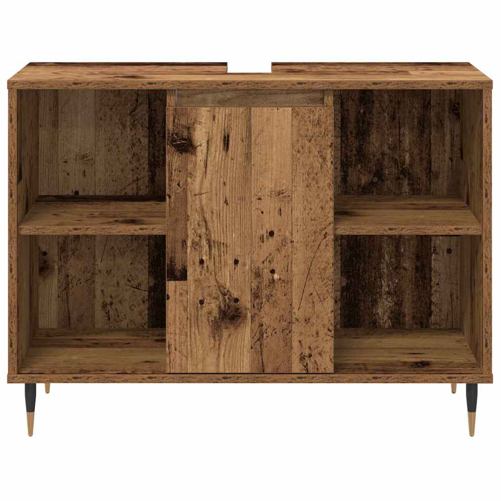 Badeværelsesmøbel sæt med dør 3 pcs Gammelt træ Konstrueret træ