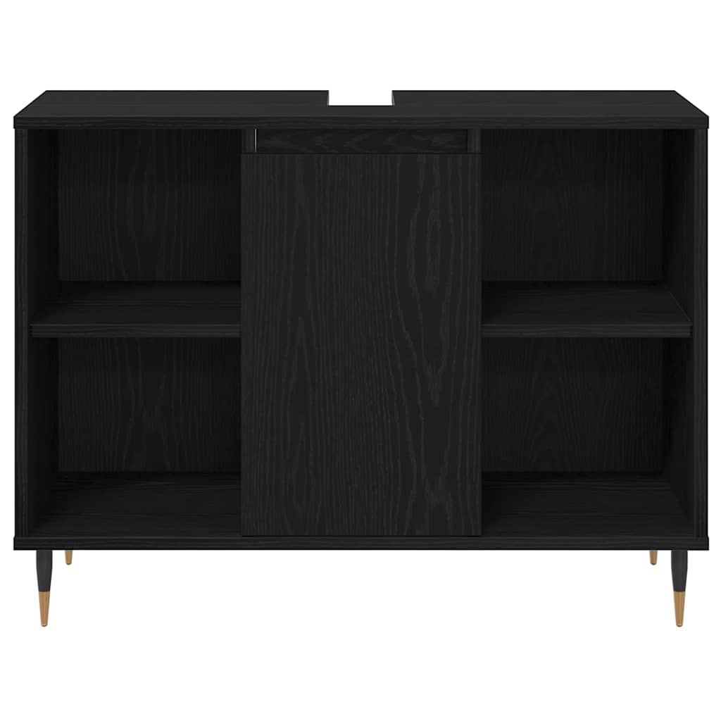 Badeværelsesmøbel sæt med hylde 3 pcs Sort eg Konstrueret træ