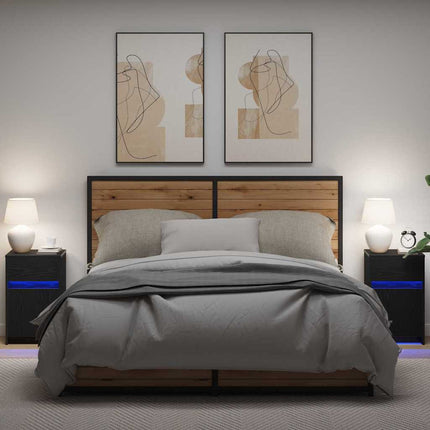 LED Sengeskab 2 stk. Sort eg 38 x 34 x 61 cm Konstrueret træ
