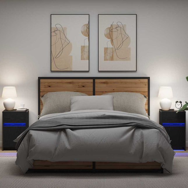 LED Sengeskab 2 stk. Sort eg 38 x 34 x 61 cm Konstrueret træ