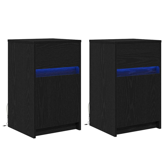 LED Sengeskab 2 stk. Sort eg 38 x 34 x 61 cm Konstrueret træ
