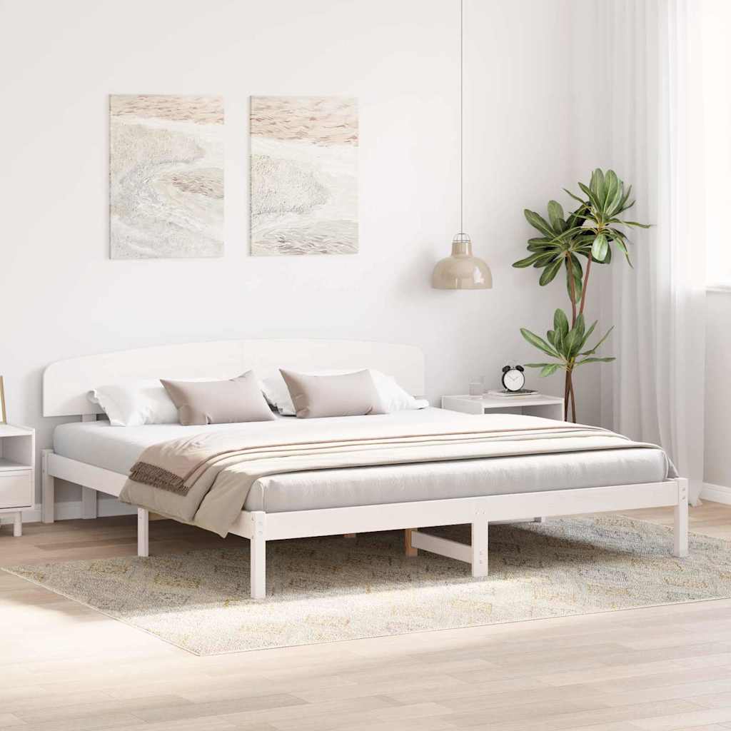 Sengestel med hovedgærde Hvid 200 x 200 cm Massiv fyrretræ