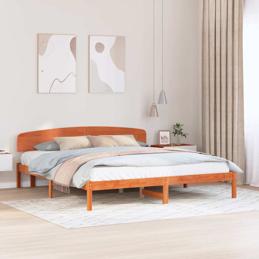 Sengestel med hovedgærde Voks brun 180 x 200 cm Massiv fyrretræ