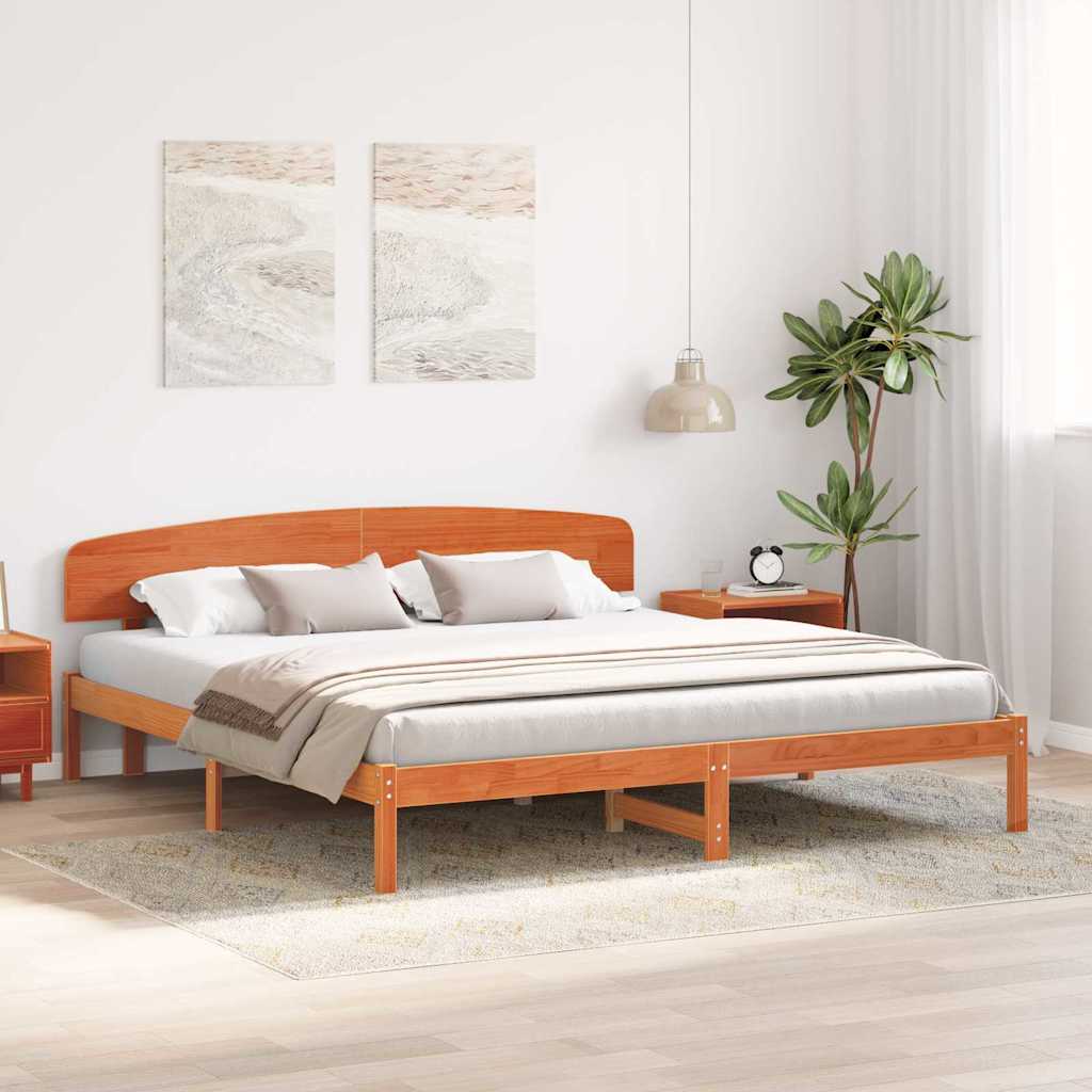 Sengestel med hovedgærde Voks brun 180 x 200 cm Massiv fyrretræ