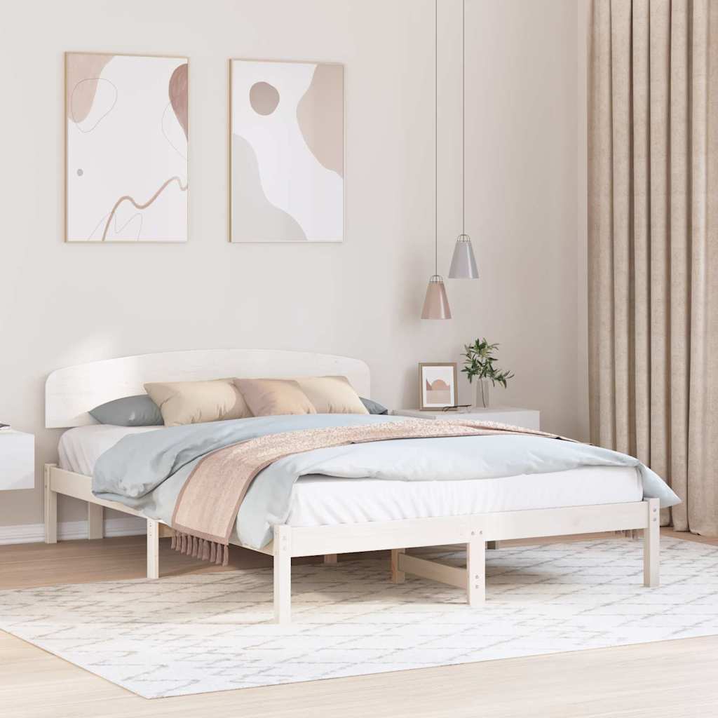 Sengestel med hovedgærde Hvid 160 x 200 cm Massiv fyrretræ