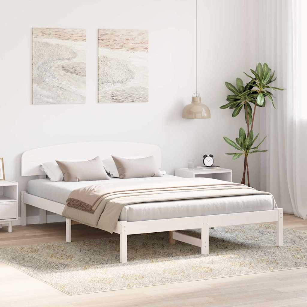 Sengestel med hovedgærde Hvid 160 x 200 cm Massiv fyrretræ