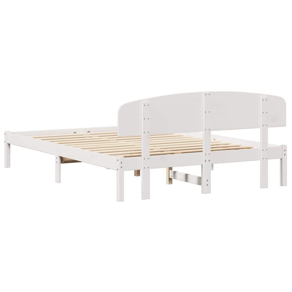 Sengestel med hovedgærde Hvid 160 x 200 cm Massiv fyrretræ