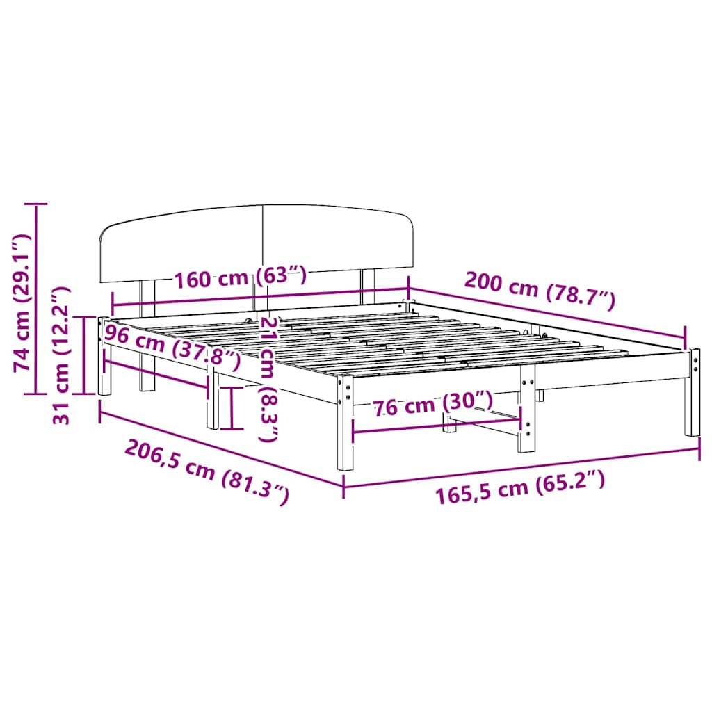 Sengestel med hovedgærde Hvid 160 x 200 cm Massiv fyrretræ