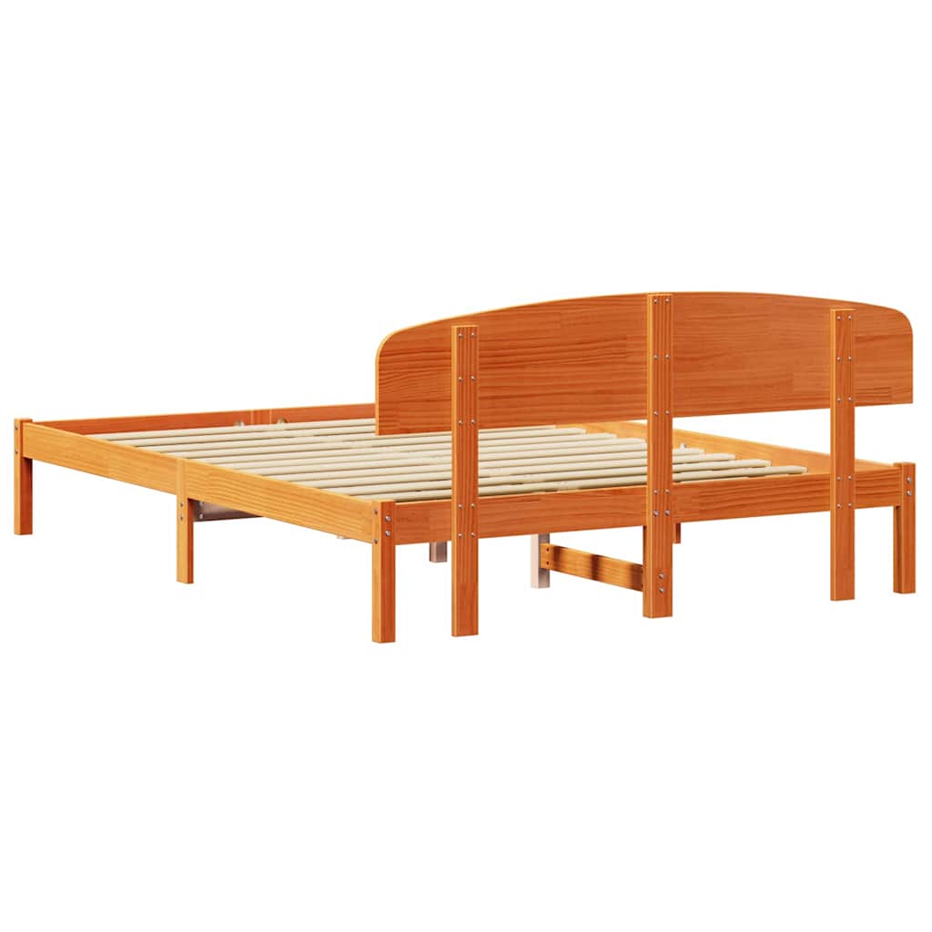 Sengestel med hovedgærde Voks brun 160 x 200 cm Massiv fyrretræ