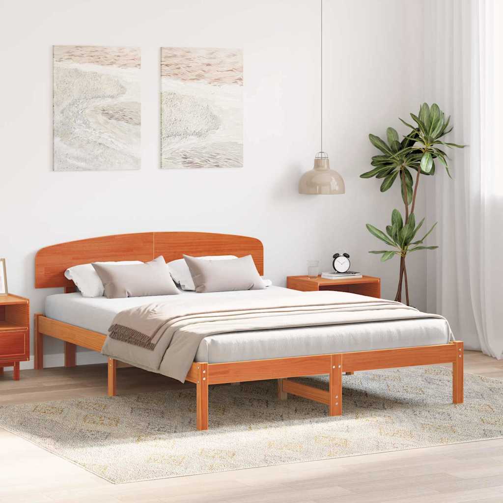 Sengestel med hovedgærde Voks brun 150 x 200 cm Massiv fyrretræ
