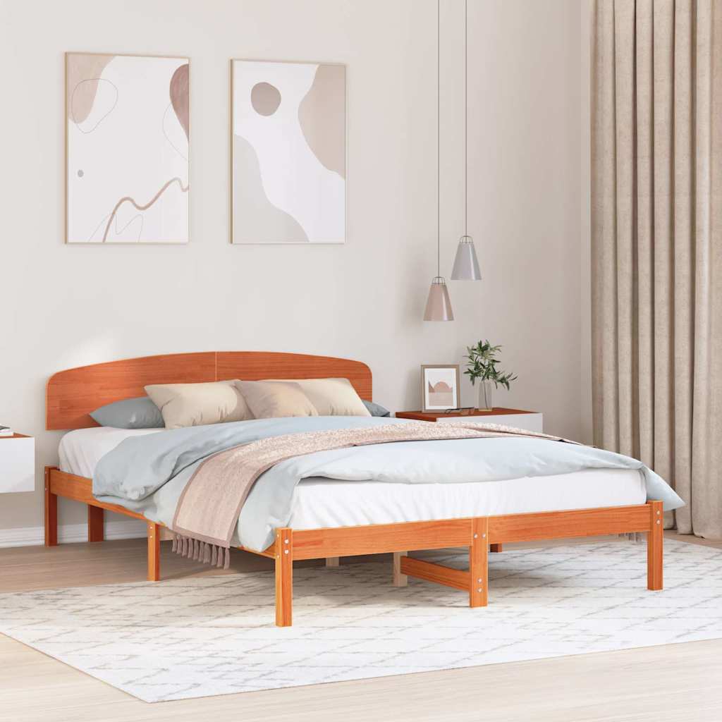 Sengestel med hovedgærde Voks brun 140 x 200 cm Massiv fyrretræ