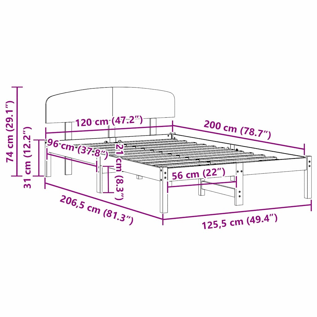 Sengestel Naturfarvet 120 x 200 cm Massiv fyrretræ