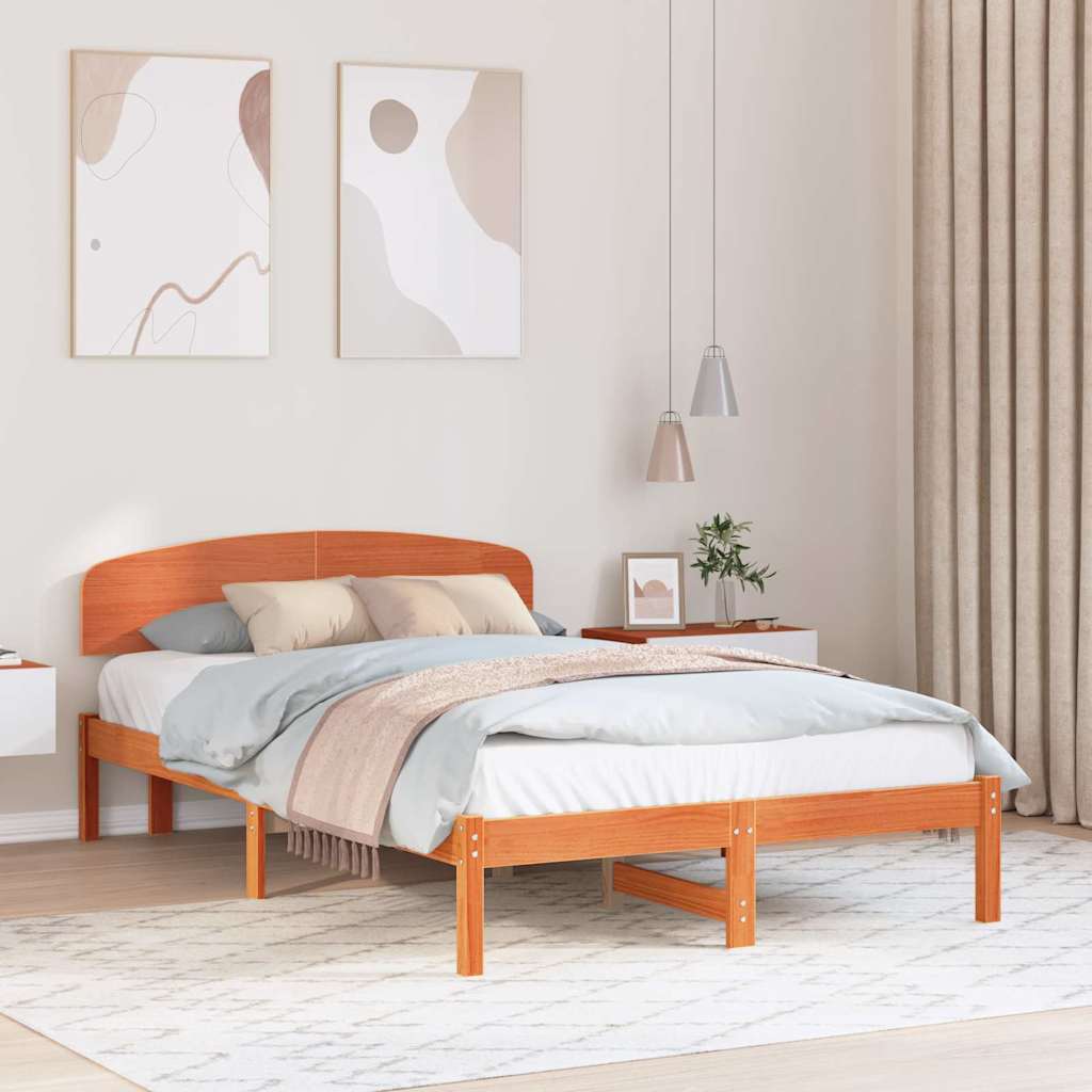Sengestel med hovedgærde Voks brun 120 x 200 cm Massiv fyrretræ