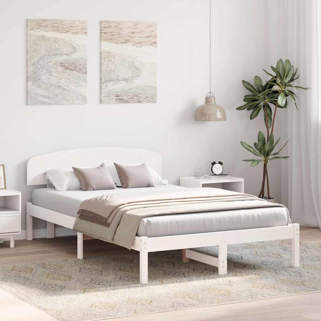 Sengestel med hovedgærde Hvid 140 x 190 cm Massiv fyrretræ
