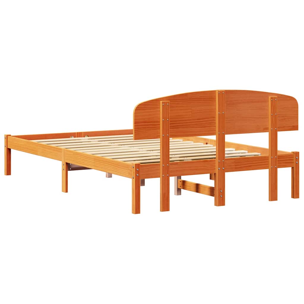 Sengestel med hovedgærde Voks brun 140 x 190 cm Massiv fyrretræ