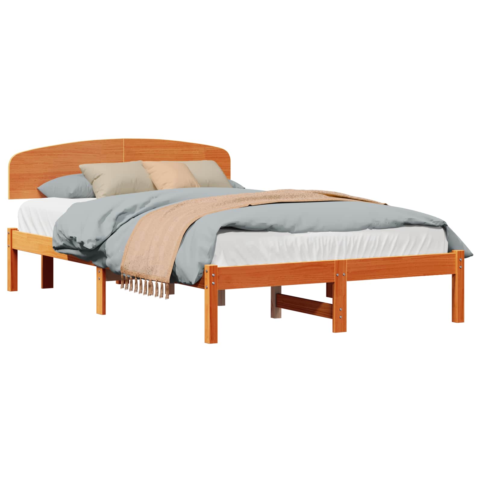Sengestel med hovedgærde Voks brun 135 x 190 cm Massiv fyrretræ