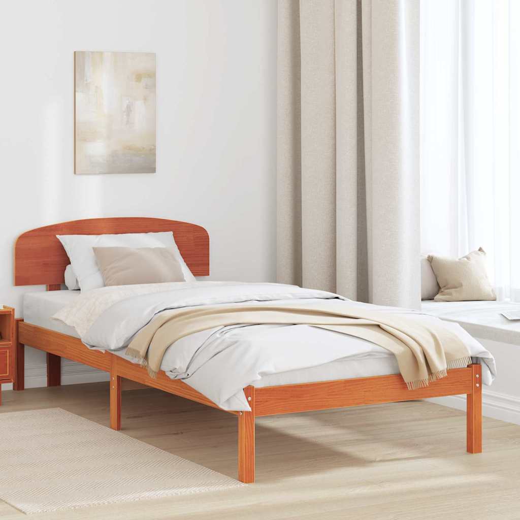 Sengestel med hovedgærde Voks brun 90 x 200 cm Massiv fyrretræ