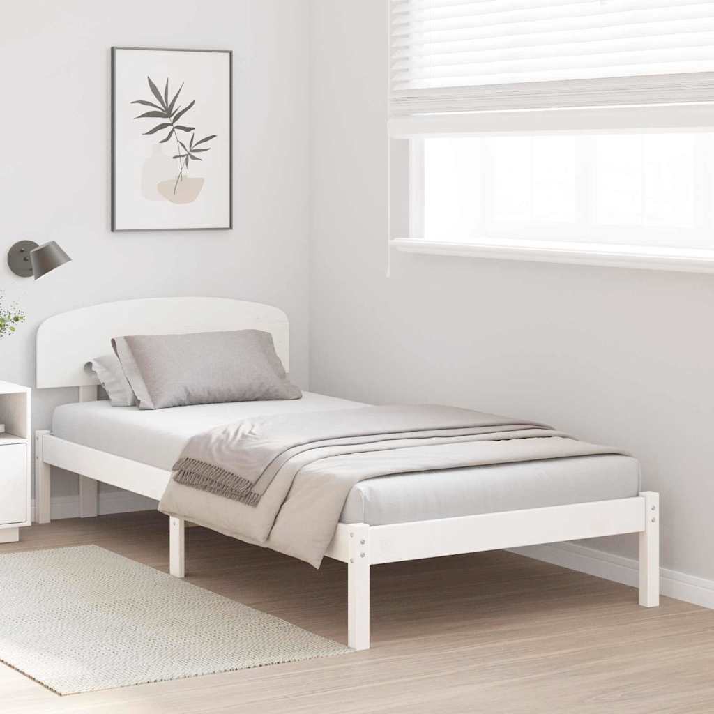 Sengestel med hovedgærde Hvid 75 x 190 cm Massiv fyrretræ