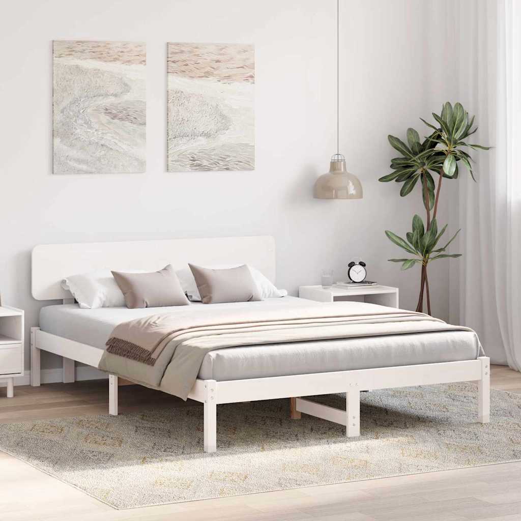 Sengestel med hovedgærde Hvid 200 x 200 cm Massiv fyrretræ