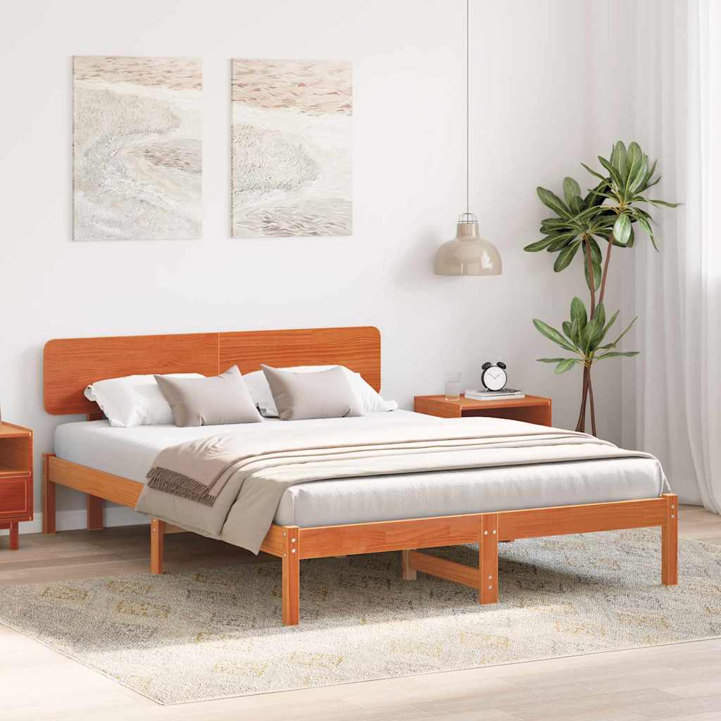 Sengestel med hovedgærde Voks brun 150 x 200 cm Massiv fyrretræ