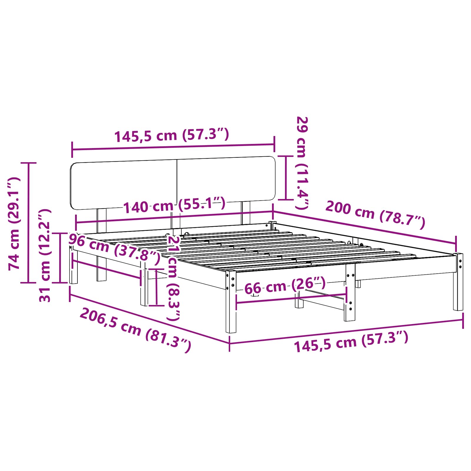Sengestel Naturfarvet 140 x 200 cm Massiv fyrretræ