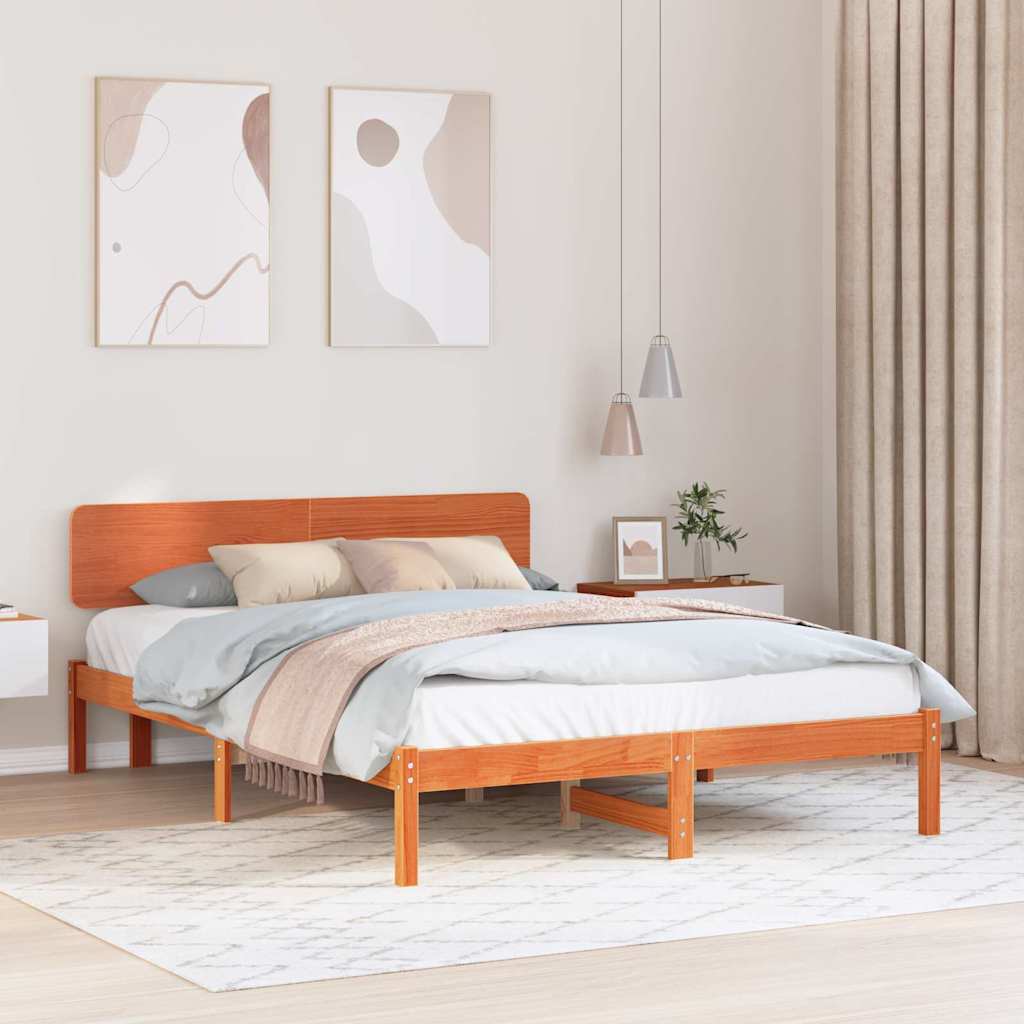 Sengestel med hovedgærde Voks brun 140 x 200 cm Massiv fyrretræ