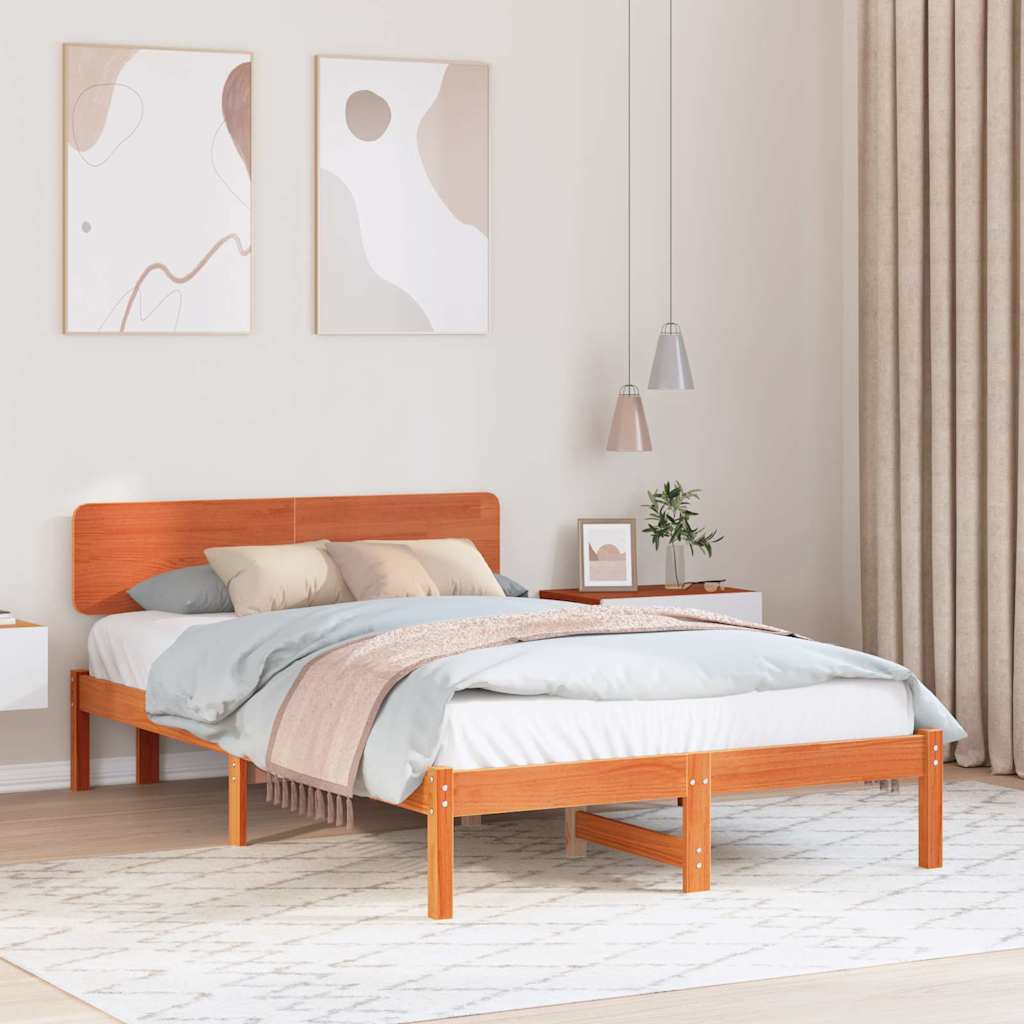 Sengestel med hovedgærde Voks brun 140 x 190 cm Massiv fyrretræ