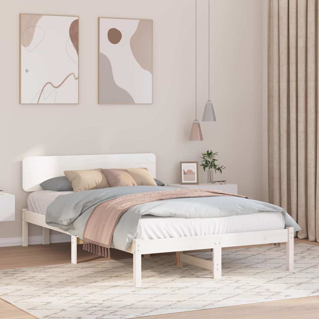 Sengestel med hovedgærde Hvid 135 x 190 cm Massiv fyrretræ