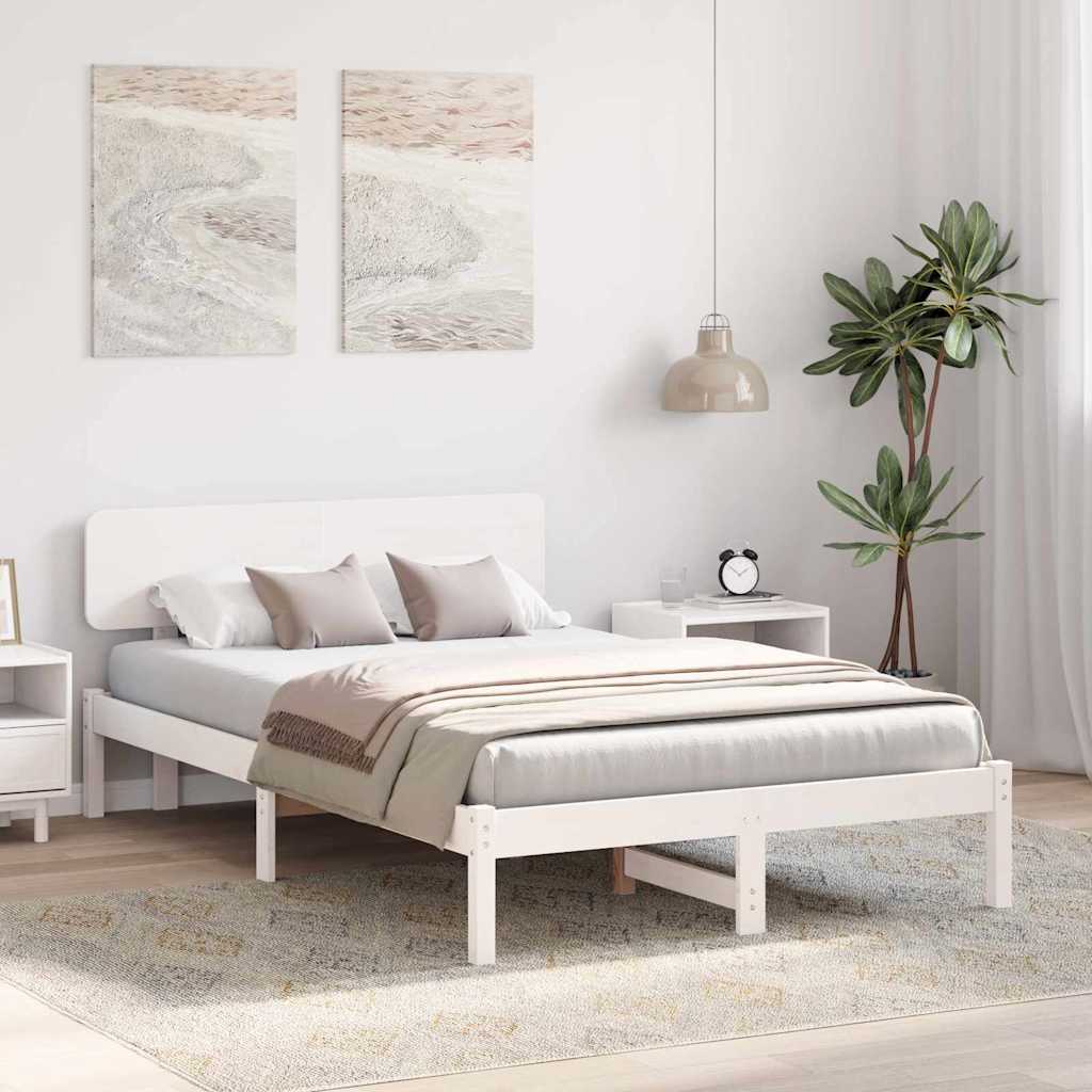 Sengestel med hovedgærde Hvid 120 x 190 cm Massiv fyrretræ