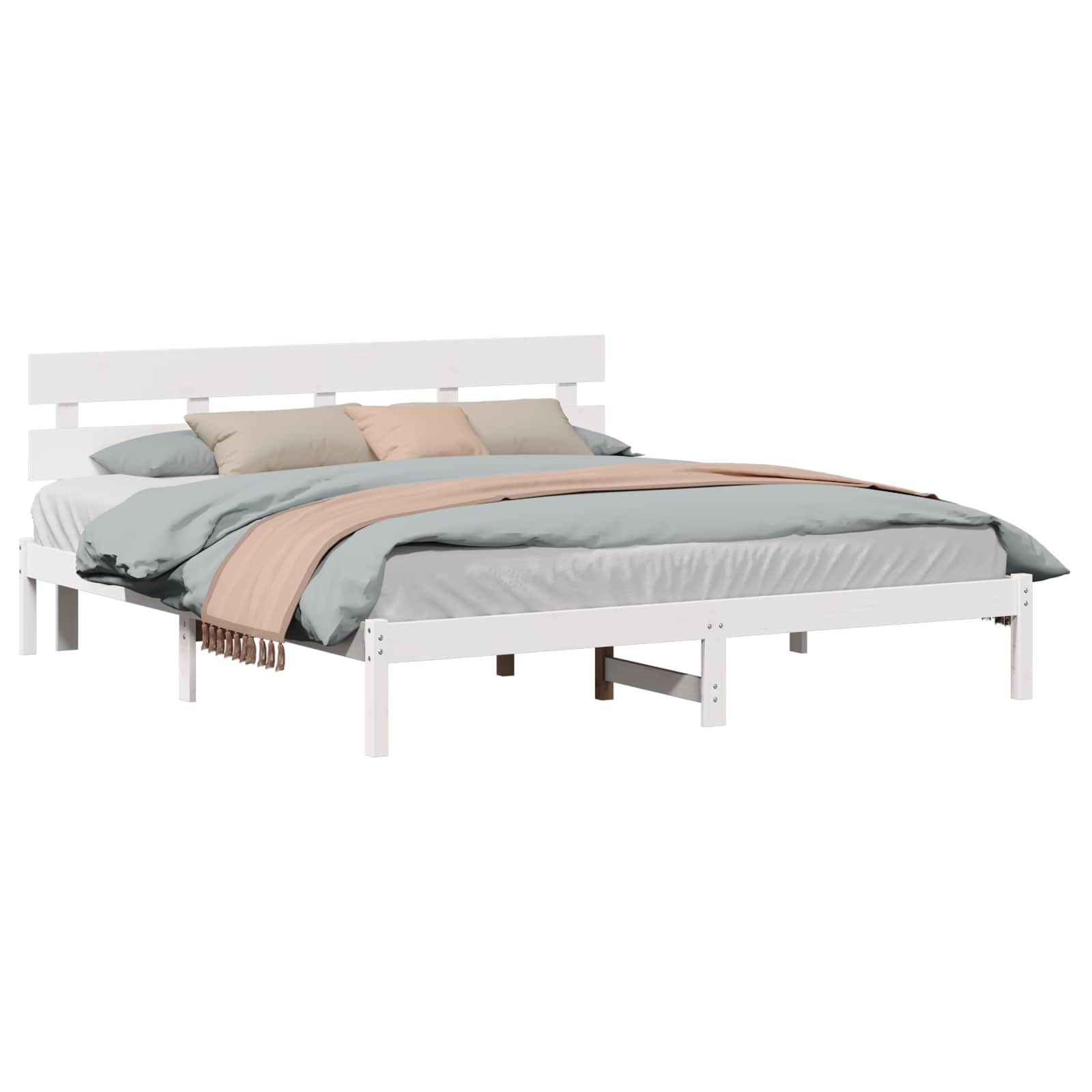Sengestel med hovedgærde Hvid 180 x 200 cm Massivt fyrretræ