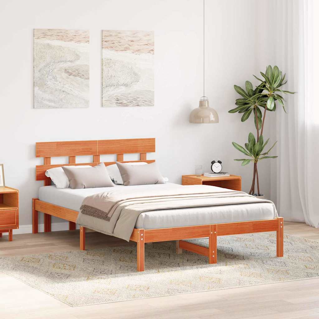 Sengestel med hovedgærde Brun 120 x 190 cm Massivt fyrretræ